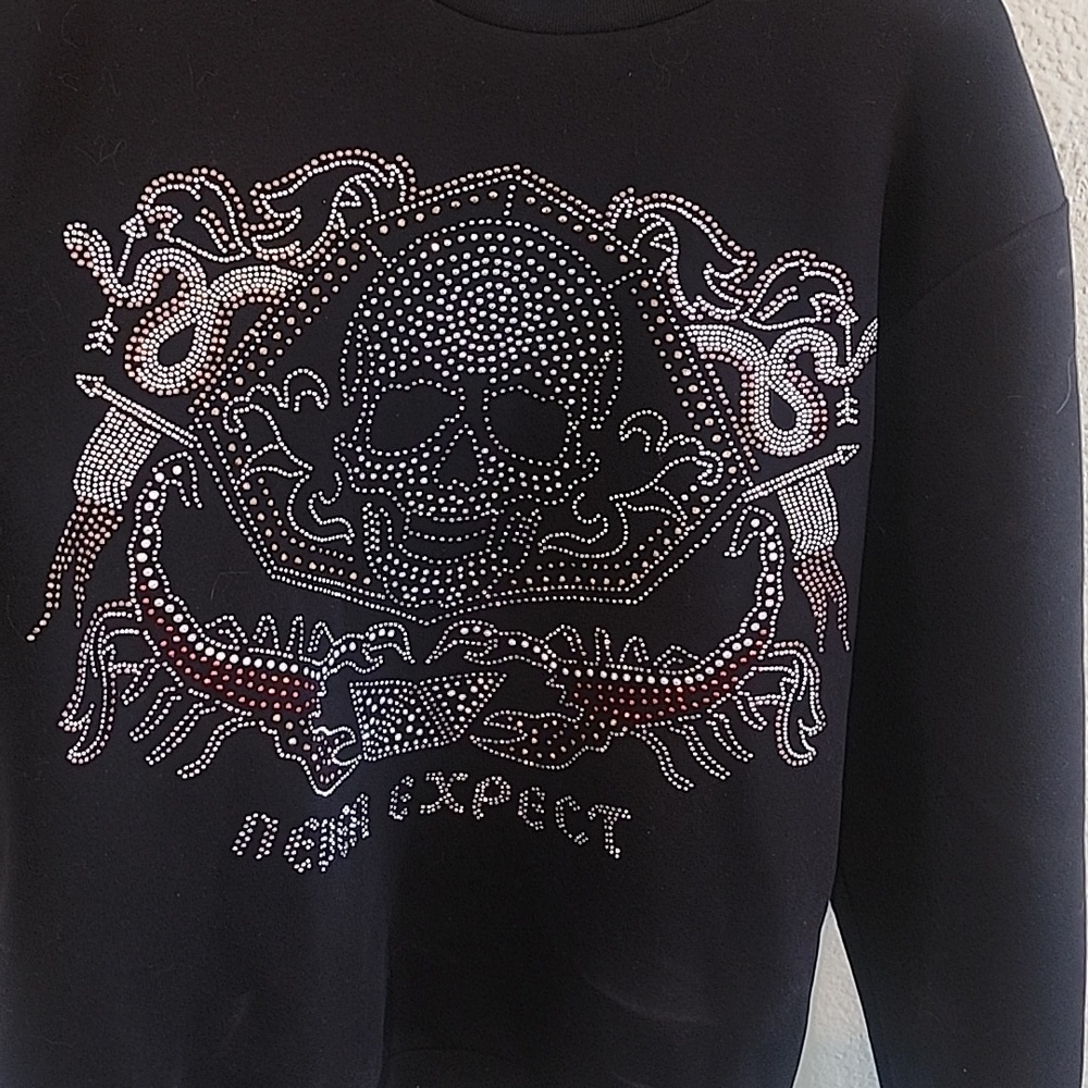Zara Black Sweatshirt with Silver Stud Skull Design